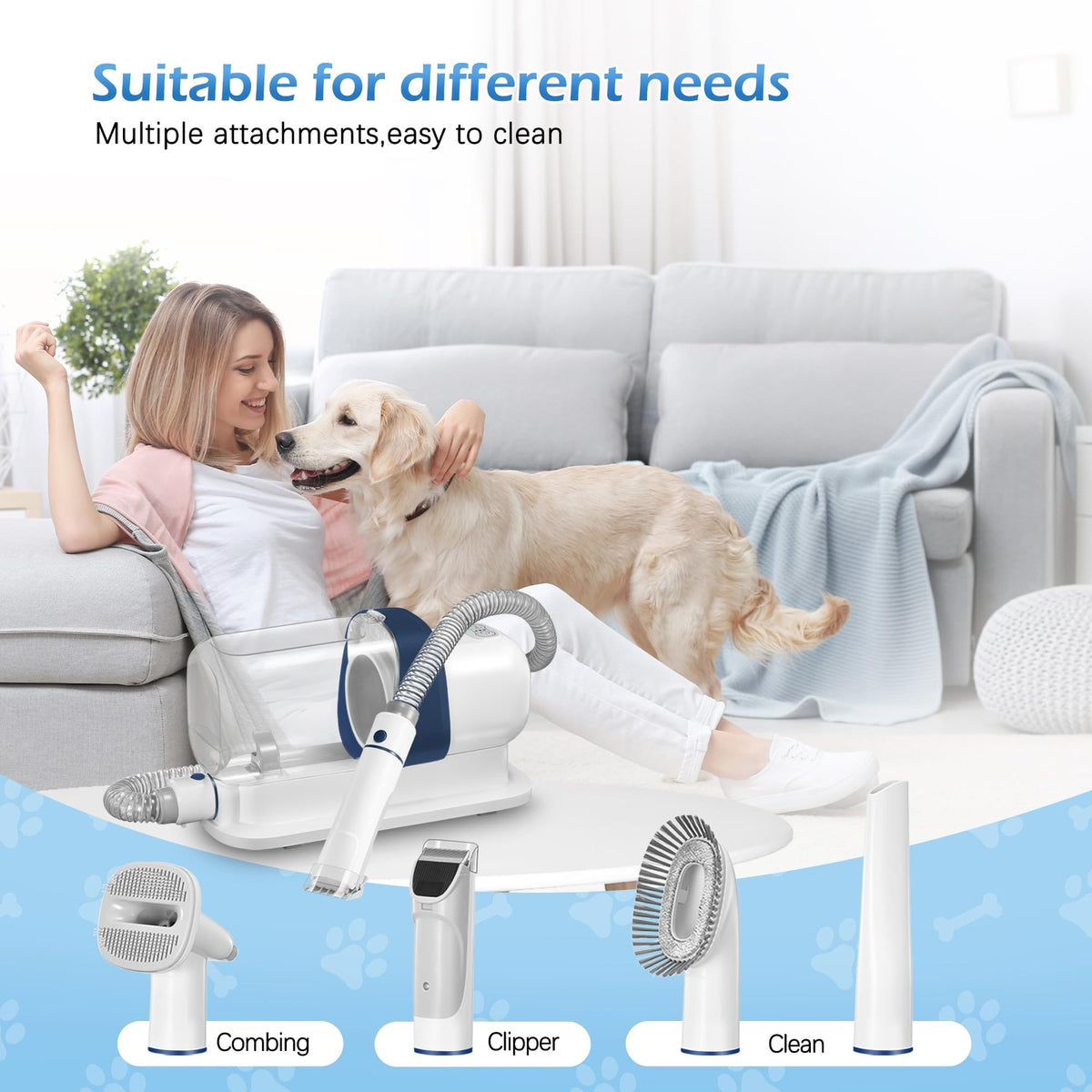 Pet Grooming Kit Dog Grooming Clippers with 2.3L Vacuum Suction 99% Pet Hair ...