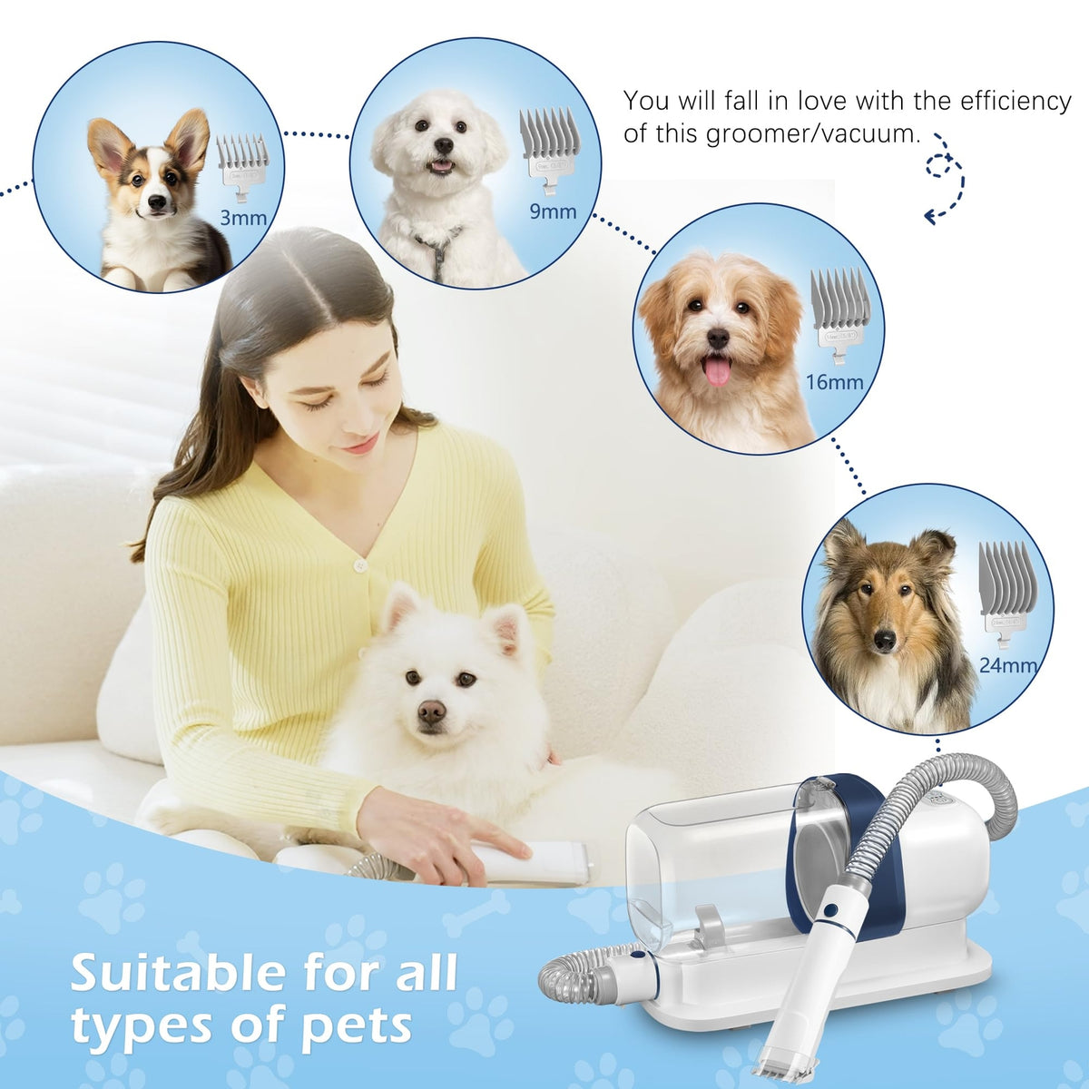 Pet Grooming Kit Dog Grooming Clippers with 2.3L Vacuum Suction 99% Pet Hair ...