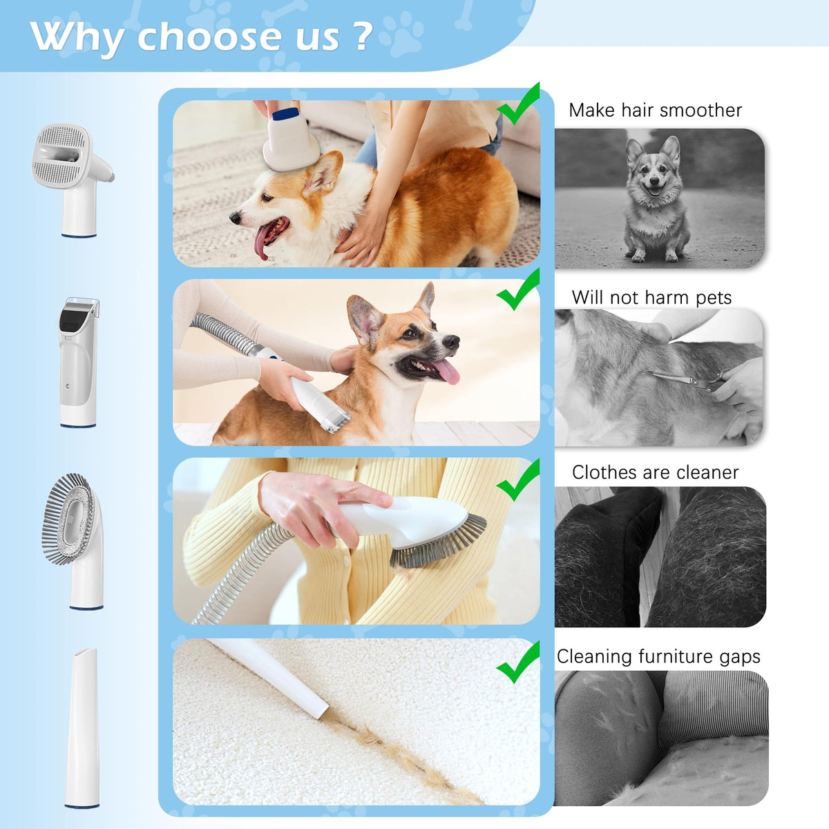 Pet Grooming Kit Dog Grooming Clippers with 2.3L Vacuum Suction 99% Pet Hair ...