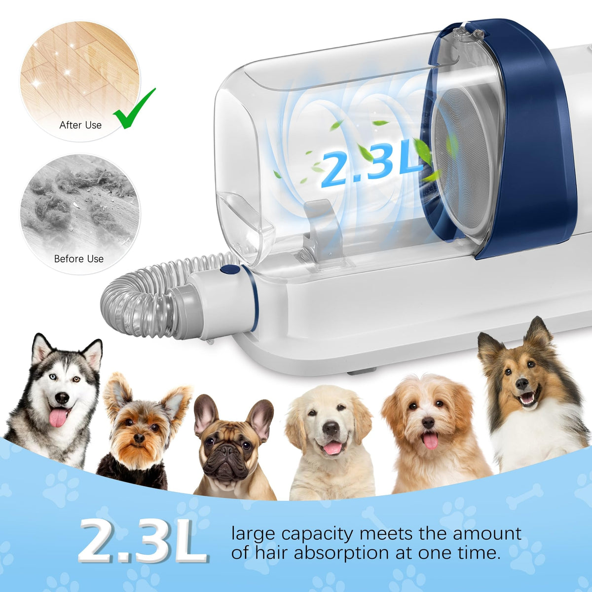 Pet Grooming Kit Dog Grooming Clippers with 2.3L Vacuum Suction 99% Pet Hair ...