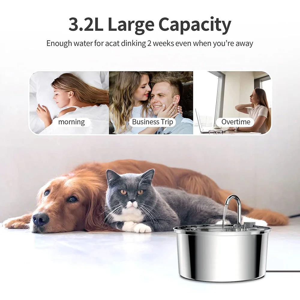 MaisonPaw™ FlowPure Stainless Fountain (3.2L)