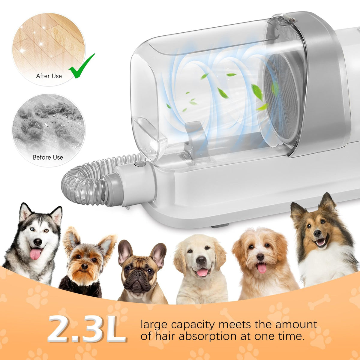 Dog Grooming Vacuum, Pet Grooming Vacuum Kit 2.3L Suction 99% Pet Hair with 5...