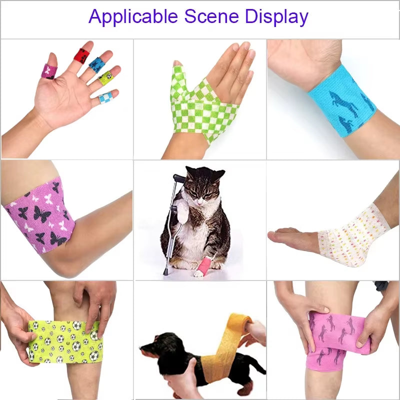 Animal Pattern Printed Self Adhesive Elastic Bandage 4.5M Sports Wrap Tape for Finger Joint Knee First Aid Kit Pet Tape