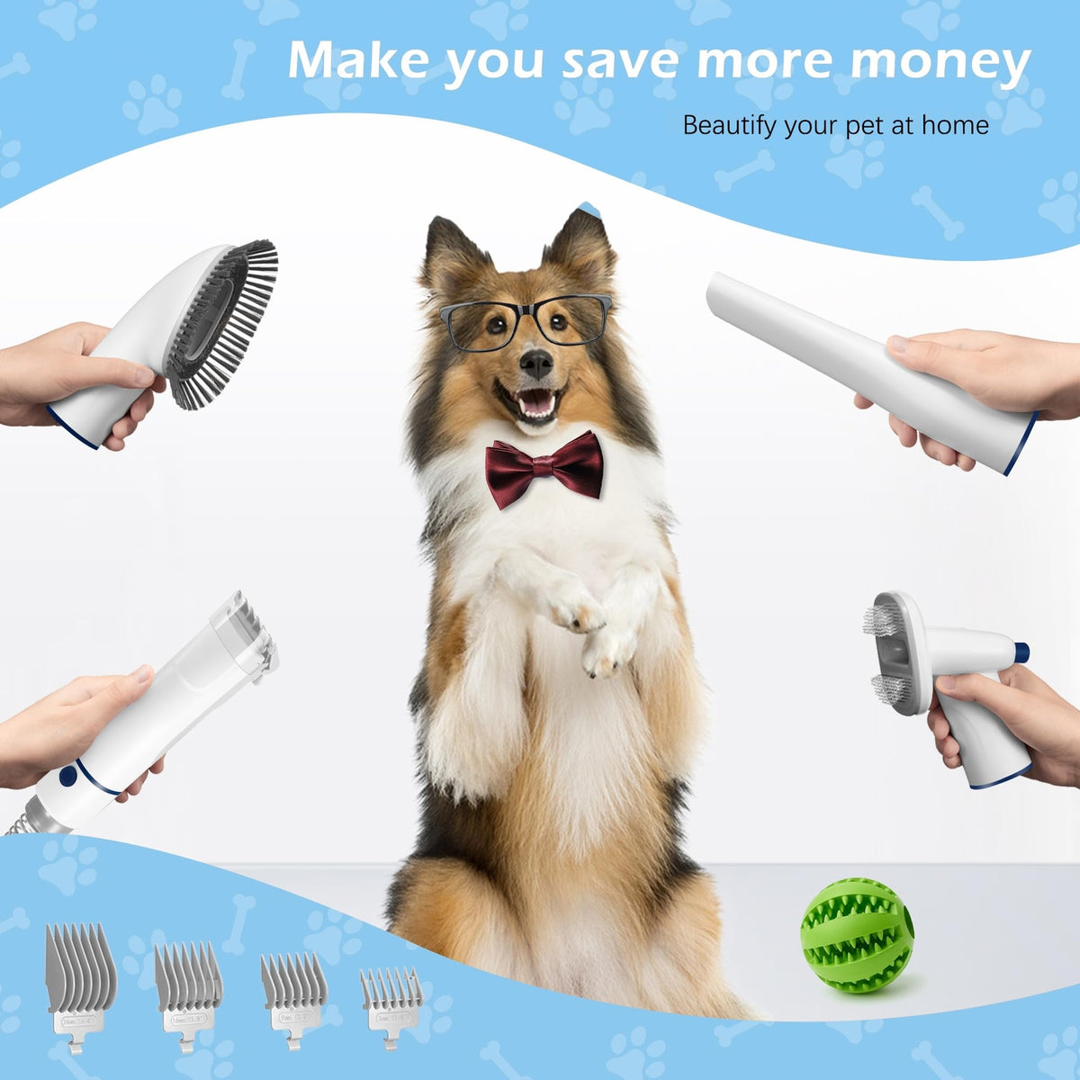 Pet Grooming Kit Dog Grooming Clippers with 2.3L Vacuum Suction 99% Pet Hair ...